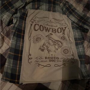 Buckle Plaid Button Down Shirt with Graphic Back